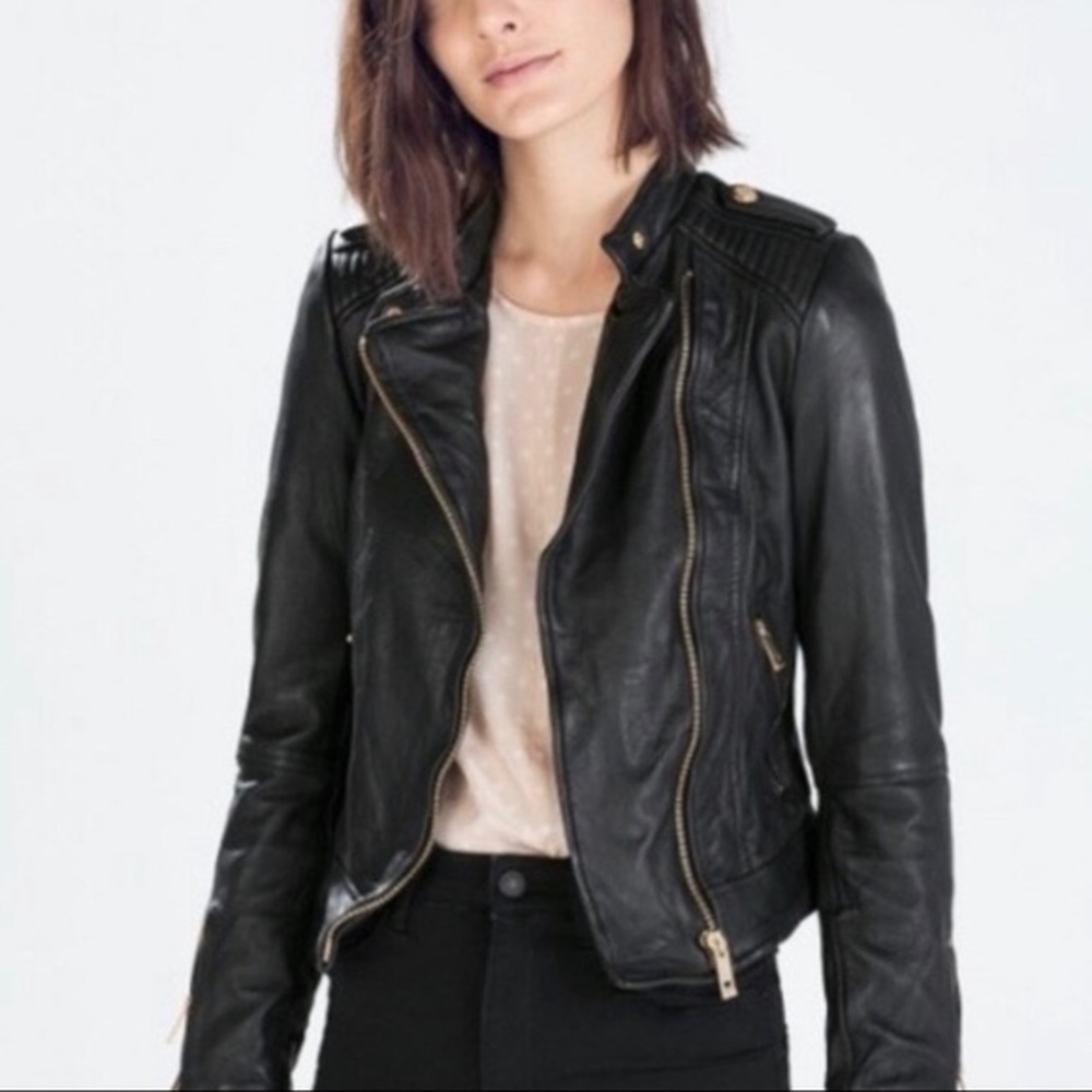 (Sold) Zara Lamb Skin Leather Jacket Rose Gold Sz XS